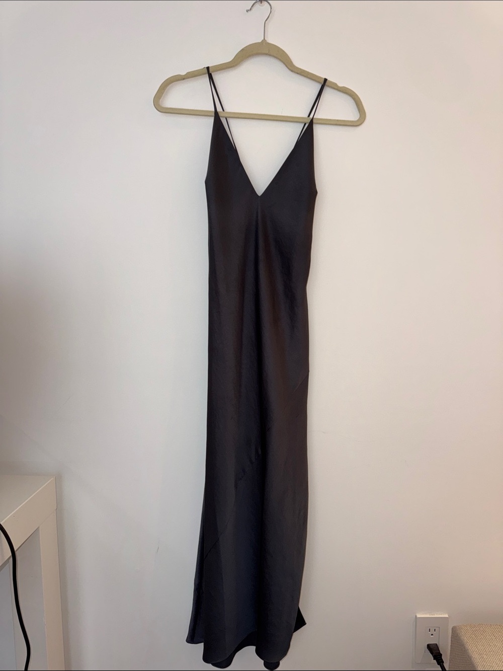 Aritzia Charcoal Slip Dress with V-Neck and Spaghetti Straps